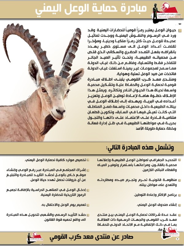 منتدى معد كرب القومي يعلن عن مبادرة حماية الوعل اليمني.